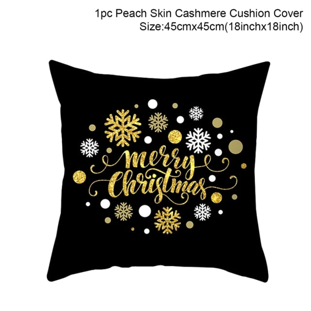 45cm Christmas Black Gold Cushion Cover Merry Christmas Decorations for Home Cristmas Ornaments Natal Navidad Gift New Year 2021