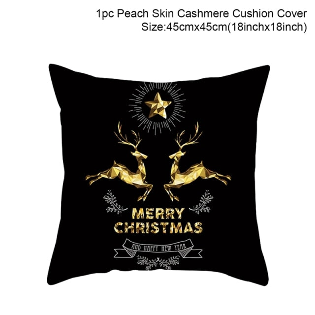 45cm Christmas Black Gold Cushion Cover Merry Christmas Decorations for Home Cristmas Ornaments Natal Navidad Gift New Year 2021