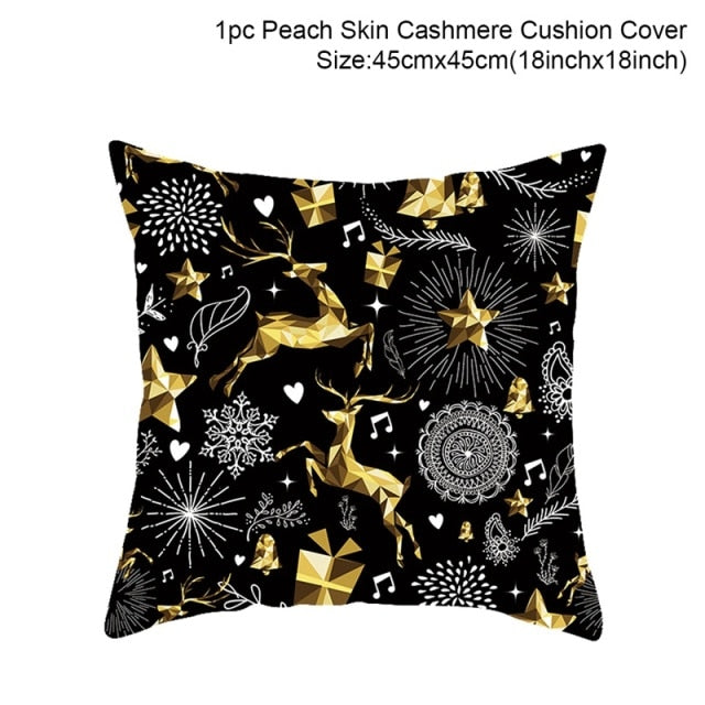 45cm Christmas Black Gold Cushion Cover Merry Christmas Decorations for Home Cristmas Ornaments Natal Navidad Gift New Year 2021