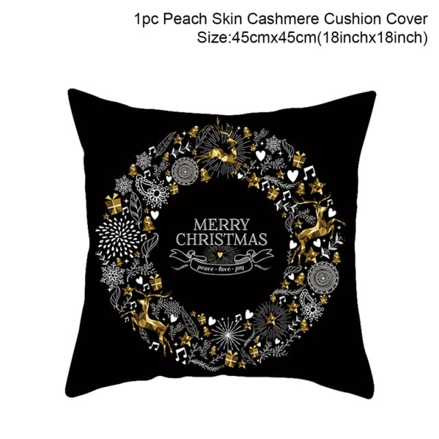 45cm Christmas Black Gold Cushion Cover Merry Christmas Decorations for Home Cristmas Ornaments Natal Navidad Gift New Year 2021