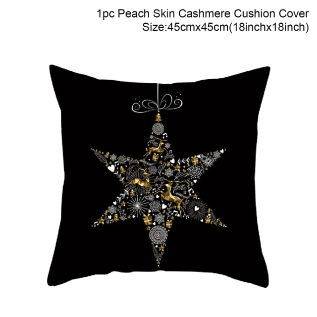 45cm Christmas Black Gold Cushion Cover Merry Christmas Decorations for Home Cristmas Ornaments Natal Navidad Gift New Year 2021