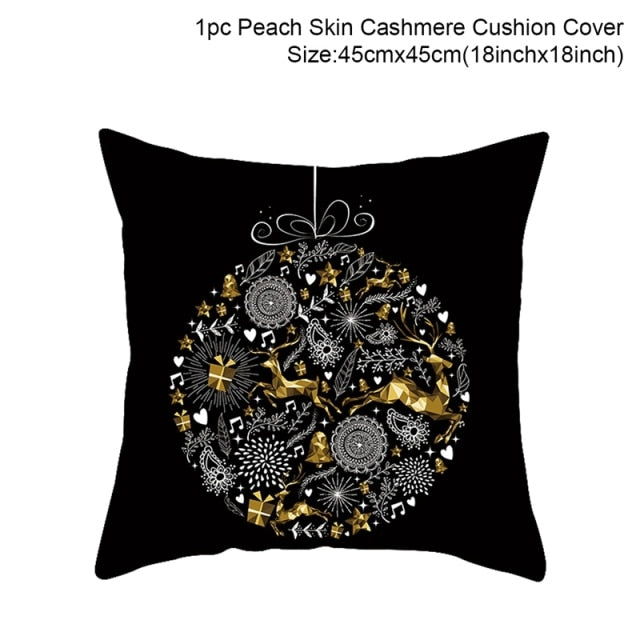 45cm Christmas Black Gold Cushion Cover Merry Christmas Decorations for Home Cristmas Ornaments Natal Navidad Gift New Year 2021