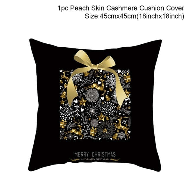 45cm Christmas Black Gold Cushion Cover Merry Christmas Decorations for Home Cristmas Ornaments Natal Navidad Gift New Year 2021