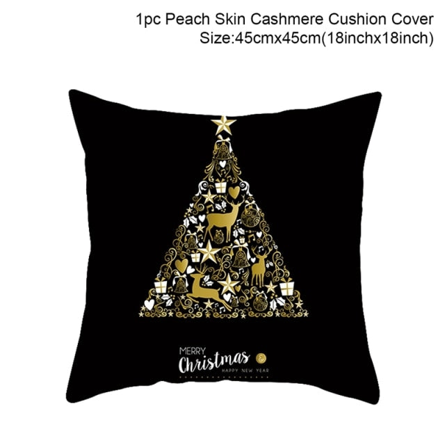 45cm Christmas Black Gold Cushion Cover Merry Christmas Decorations for Home Cristmas Ornaments Natal Navidad Gift New Year 2021