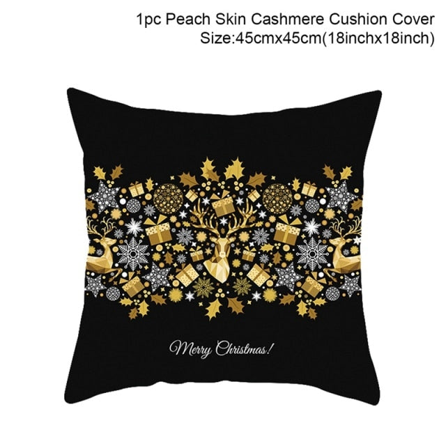 45cm Christmas Black Gold Cushion Cover Merry Christmas Decorations for Home Cristmas Ornaments Natal Navidad Gift New Year 2021