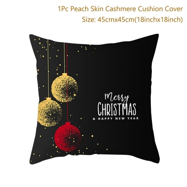 45cm Christmas Black Gold Cushion Cover Merry Christmas Decorations for Home Cristmas Ornaments Natal Navidad Gift New Year 2021