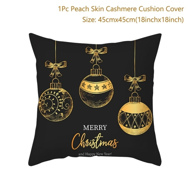 45cm Christmas Black Gold Cushion Cover Merry Christmas Decorations for Home Cristmas Ornaments Natal Navidad Gift New Year 2021