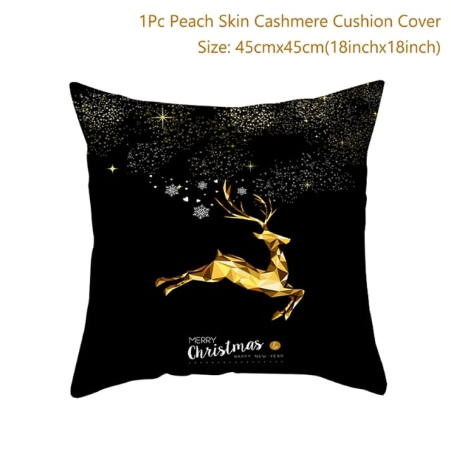 45cm Christmas Black Gold Cushion Cover Merry Christmas Decorations for Home Cristmas Ornaments Natal Navidad Gift New Year 2021