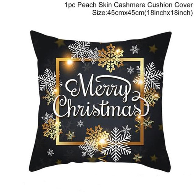 45cm Christmas Black Gold Cushion Cover Merry Christmas Decorations for Home Cristmas Ornaments Natal Navidad Gift New Year 2021