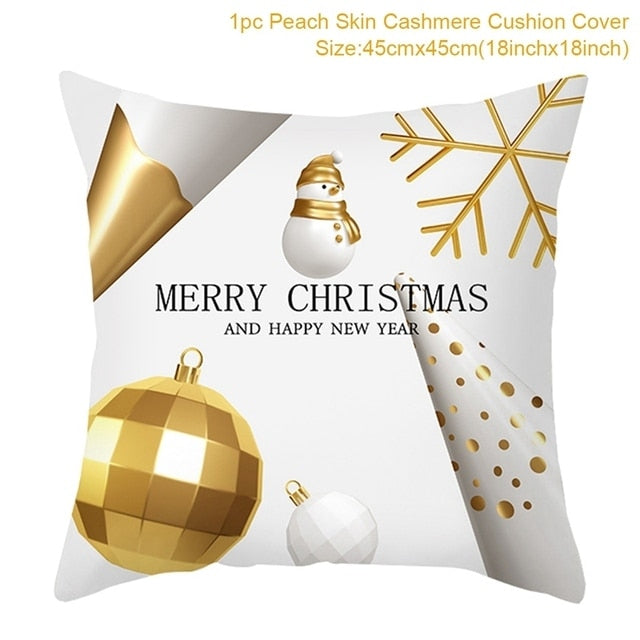 45cm Christmas Black Gold Cushion Cover Merry Christmas Decorations for Home Cristmas Ornaments Natal Navidad Gift New Year 2021