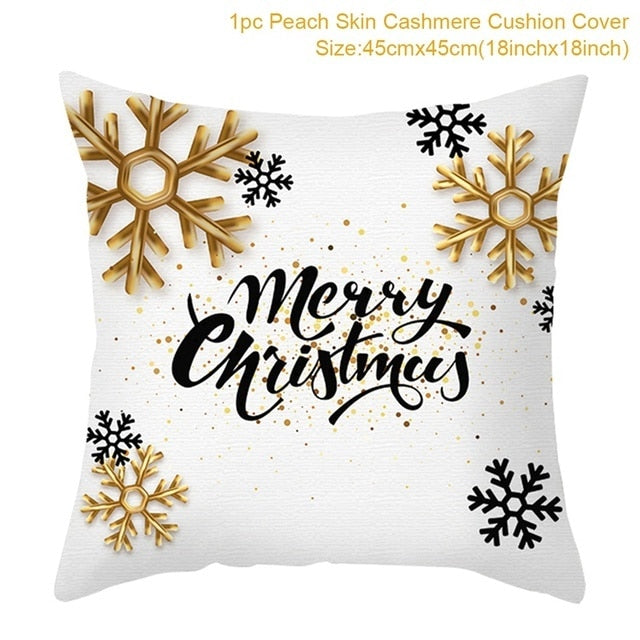 45cm Christmas Black Gold Cushion Cover Merry Christmas Decorations for Home Cristmas Ornaments Natal Navidad Gift New Year 2021