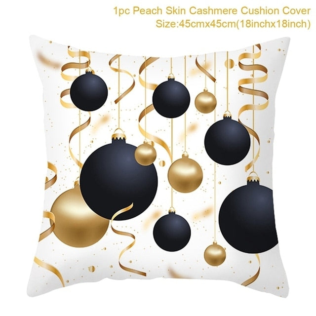 45cm Christmas Black Gold Cushion Cover Merry Christmas Decorations for Home Cristmas Ornaments Natal Navidad Gift New Year 2021