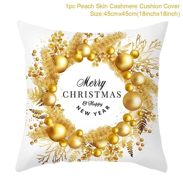 45cm Christmas Black Gold Cushion Cover Merry Christmas Decorations for Home Cristmas Ornaments Natal Navidad Gift New Year 2021