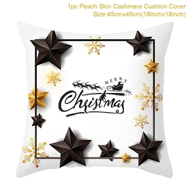 45cm Christmas Black Gold Cushion Cover Merry Christmas Decorations for Home Cristmas Ornaments Natal Navidad Gift New Year 2021