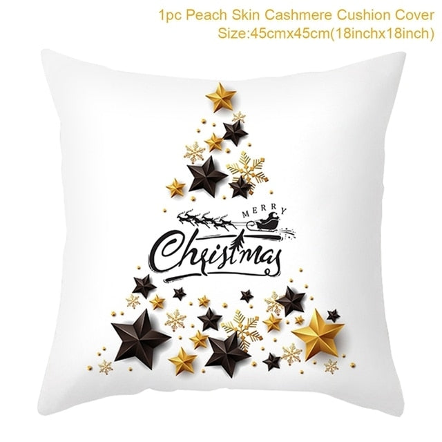 45cm Christmas Black Gold Cushion Cover Merry Christmas Decorations for Home Cristmas Ornaments Natal Navidad Gift New Year 2021