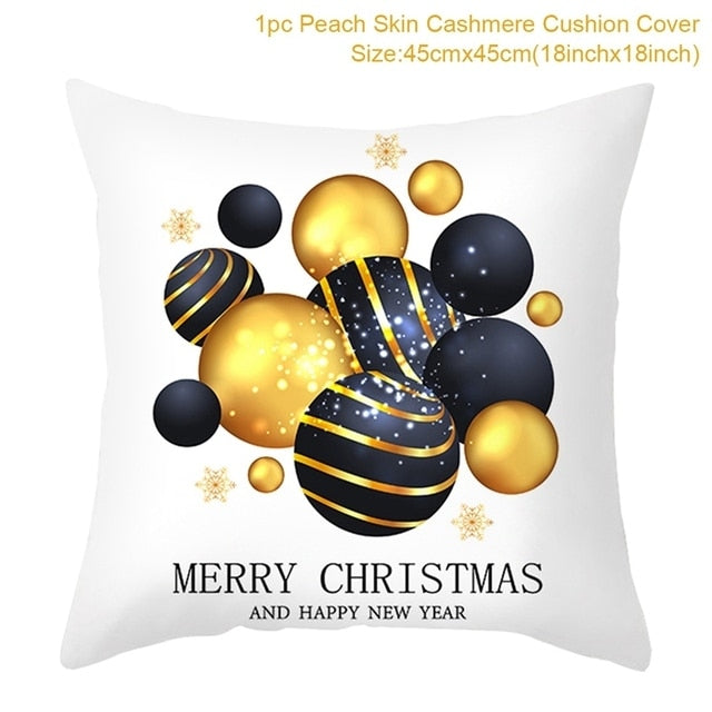 45cm Christmas Black Gold Cushion Cover Merry Christmas Decorations for Home Cristmas Ornaments Natal Navidad Gift New Year 2021