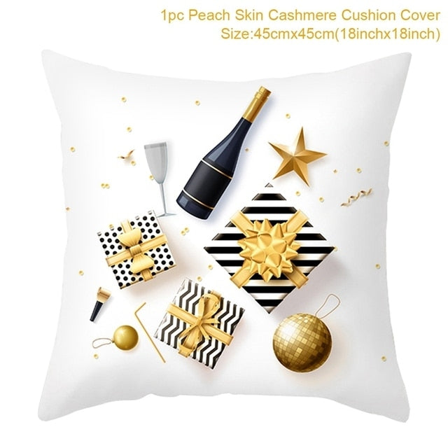 45cm Christmas Black Gold Cushion Cover Merry Christmas Decorations for Home Cristmas Ornaments Natal Navidad Gift New Year 2021