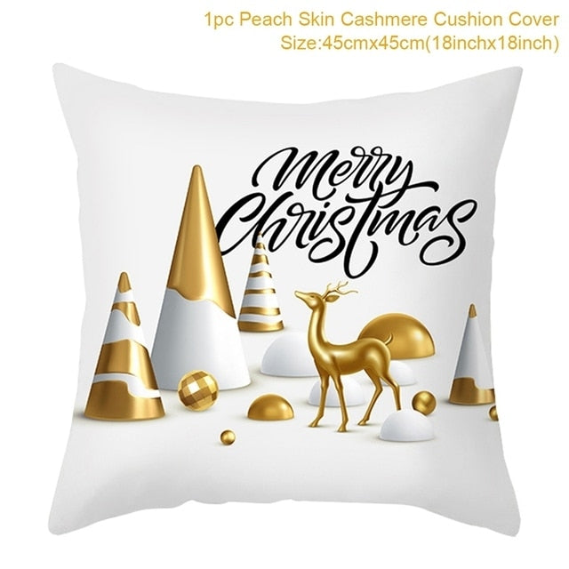 45cm Christmas Black Gold Cushion Cover Merry Christmas Decorations for Home Cristmas Ornaments Natal Navidad Gift New Year 2021