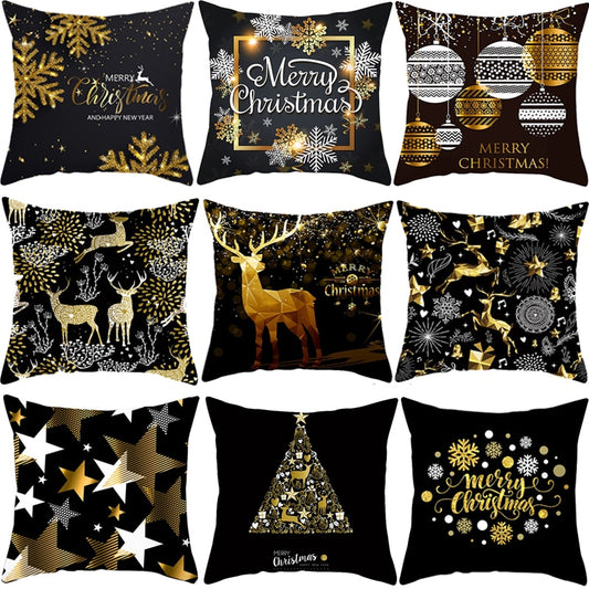 45cm Christmas Black Gold Cushion Cover Merry Christmas Decorations for Home Cristmas Ornaments Natal Navidad Gift New Year 2021