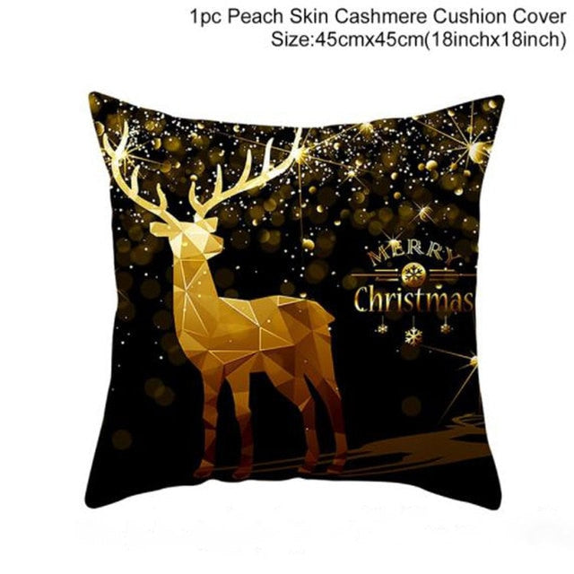 45cm Christmas Black Gold Cushion Cover Merry Christmas Decorations for Home Cristmas Ornaments Natal Navidad Gift New Year 2021