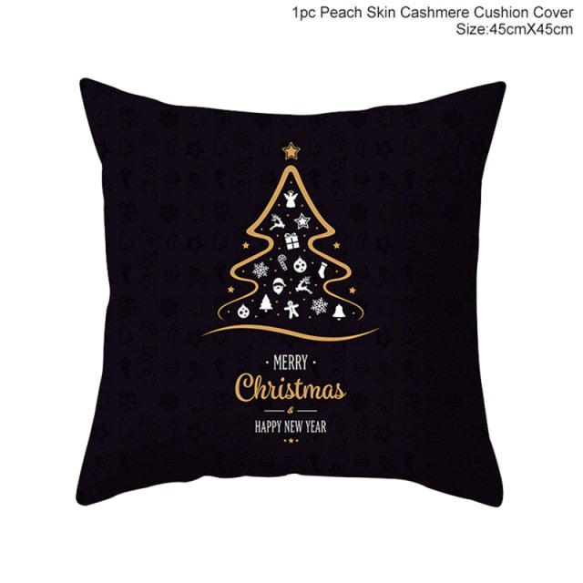 45cm Christmas Black Gold Cushion Cover Merry Christmas Decorations for Home Cristmas Ornaments Natal Navidad Gift New Year 2021