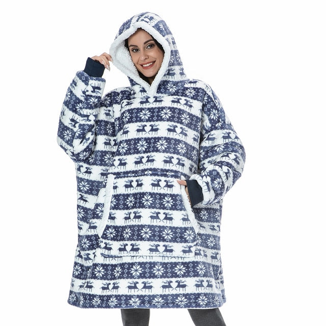 Oversized Hoodies Sweatshirt Women Winter Hoodies Fleece Giant TV Blanket With Sleeves Pullover