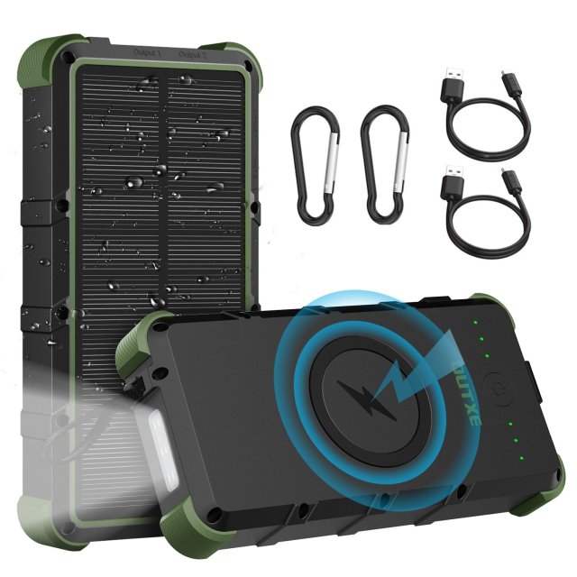 Outxe Outdoor 25000mAh Rugged Solar Power Bank Wireless IP67 Waterproof Quick Charge with Flashlight