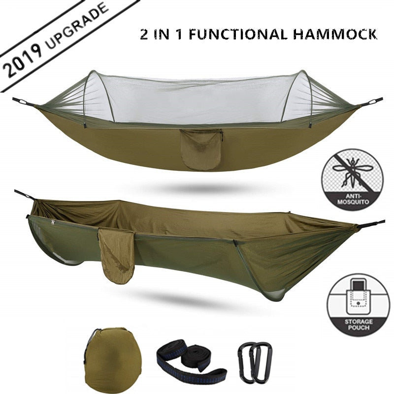 2021 Camping Hammock with Mosquito Net Pop-Up Light Portable Outdoor Parachute