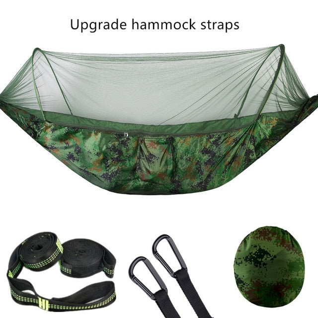 2021 Camping Hammock with Mosquito Net Pop-Up Light Portable Outdoor Parachute