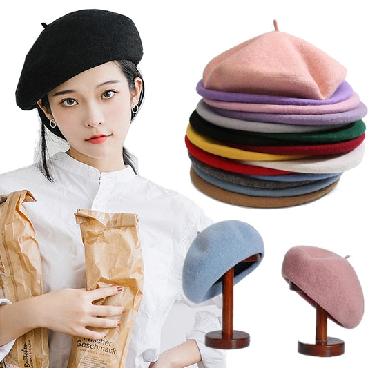 Women Beret Warm Wool Winter Beanie